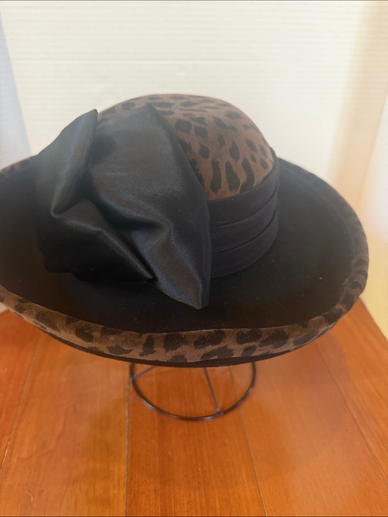 Vintage Diahann Carroll Leopard Wool Wide Brim Church Dress Hat 22.5 main image 6